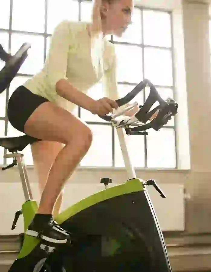 Student resident on stationary bike