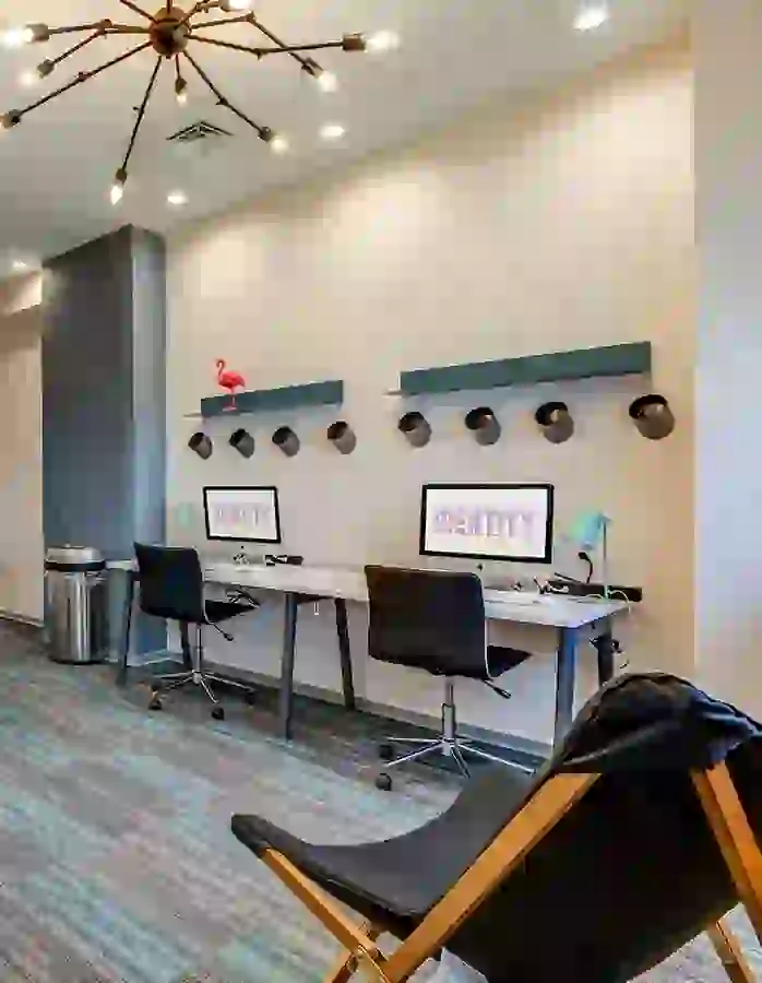 Cyber Lounge with Macs, PCs, and printer
